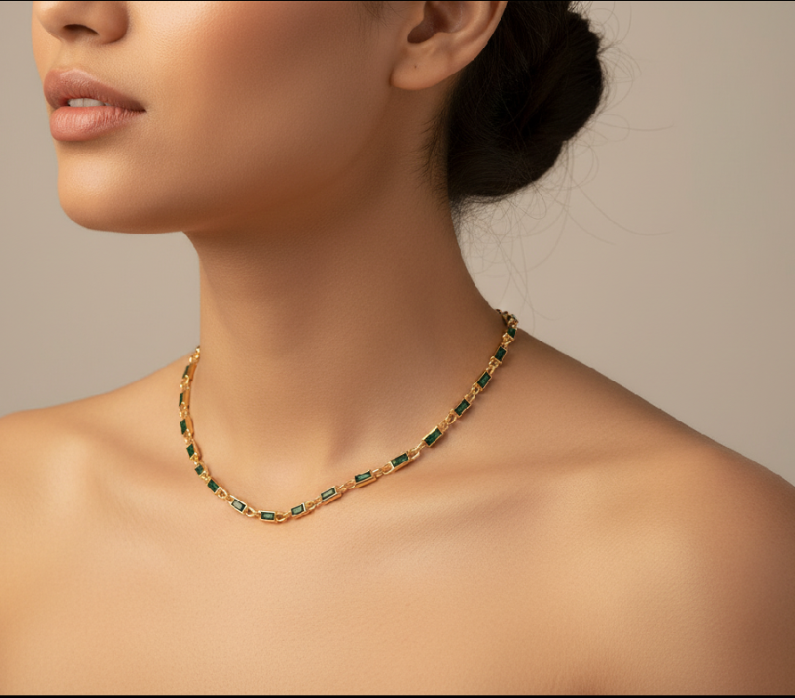 Person wearing a necklace with an interface for editing on a smartphone screen