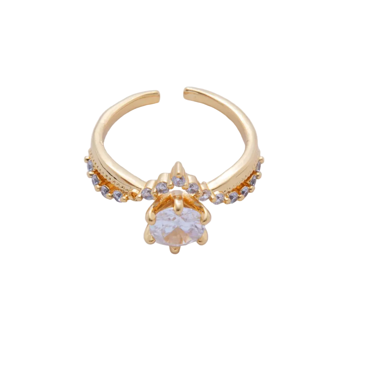 Gold adjustable ring with a central gemstone
