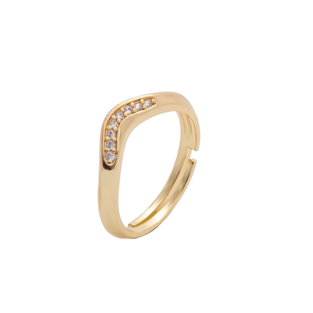 Gold ring with small diamonds on a white background