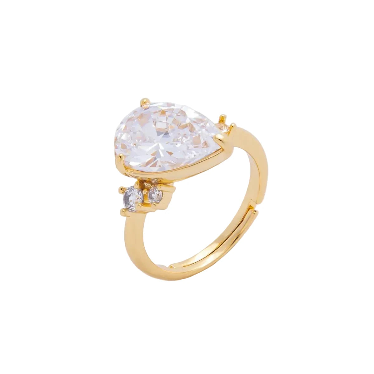 Gold ring with a large clear gemstone