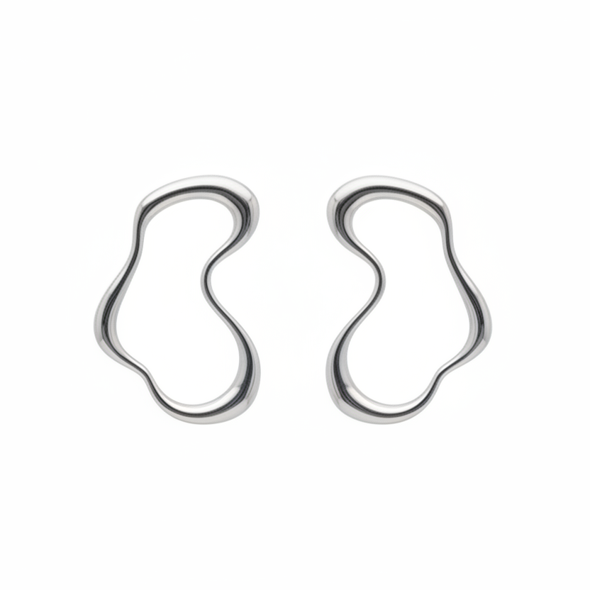 Pair of silver hoop earrings on a white background