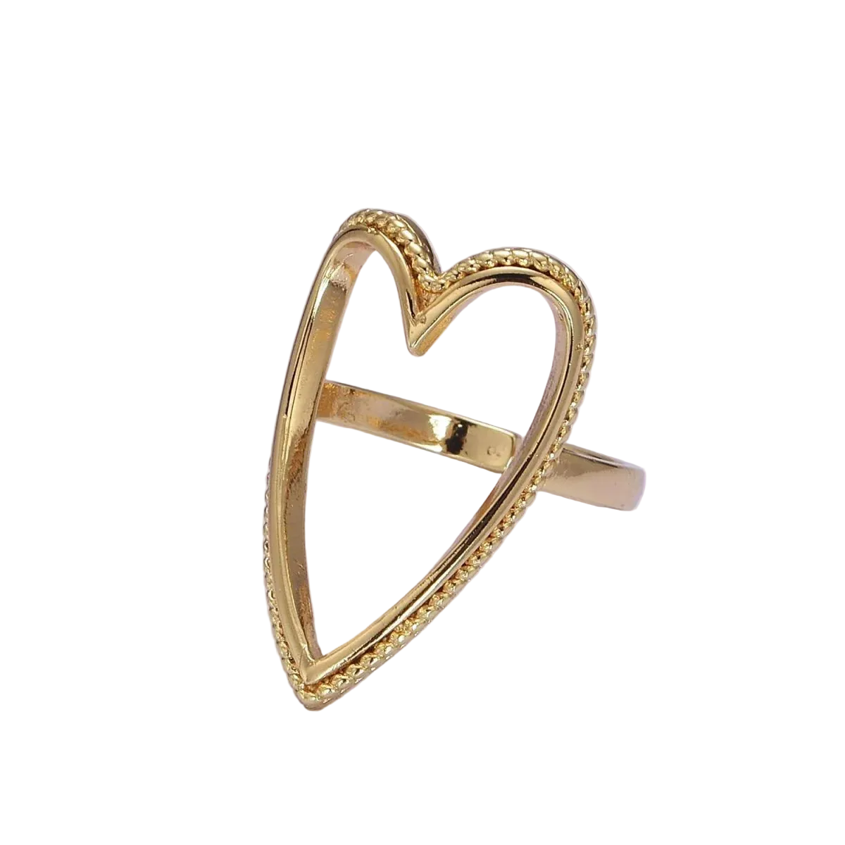 Gold heart-shaped ring on a white background