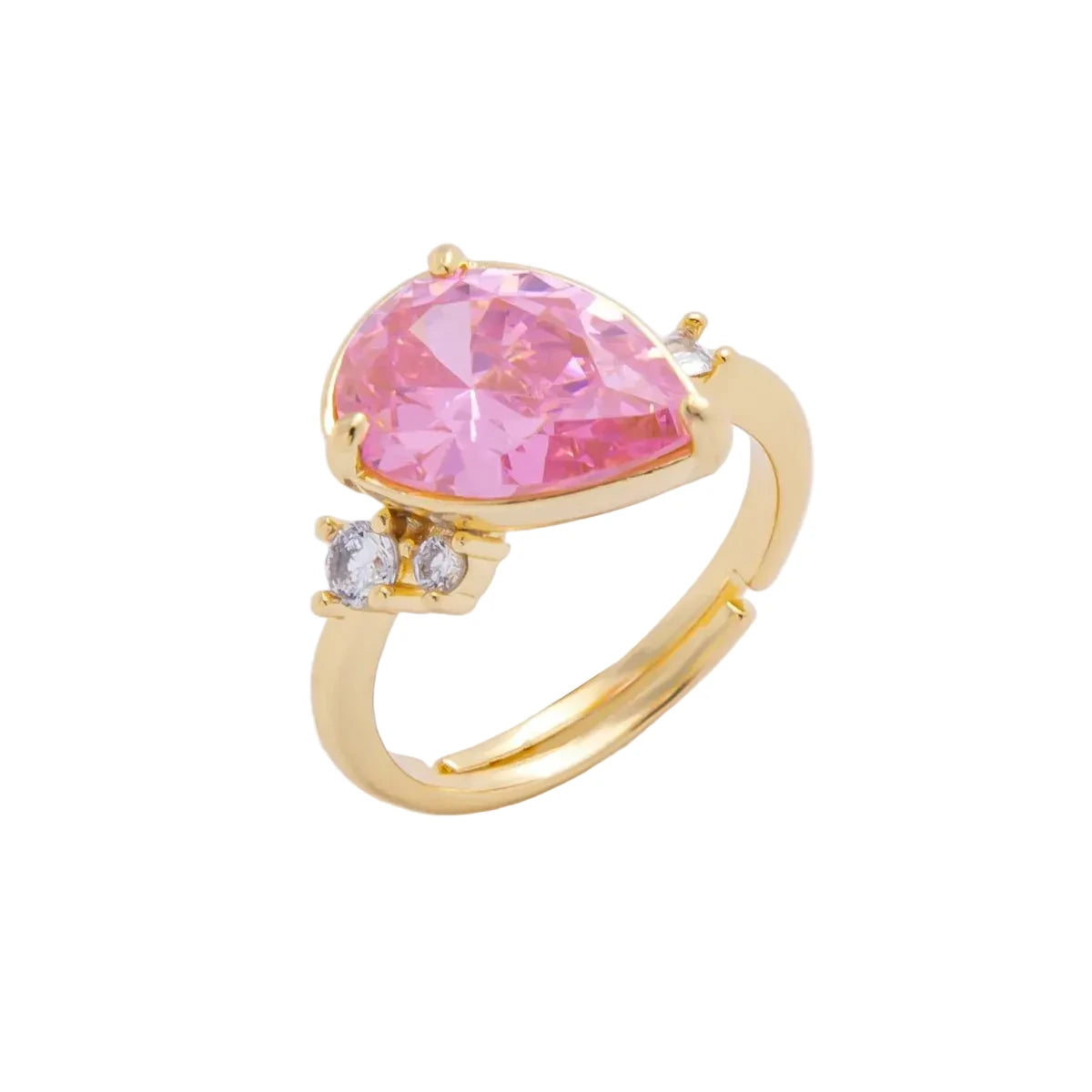 Gold ring with a large pink quartz gemstone