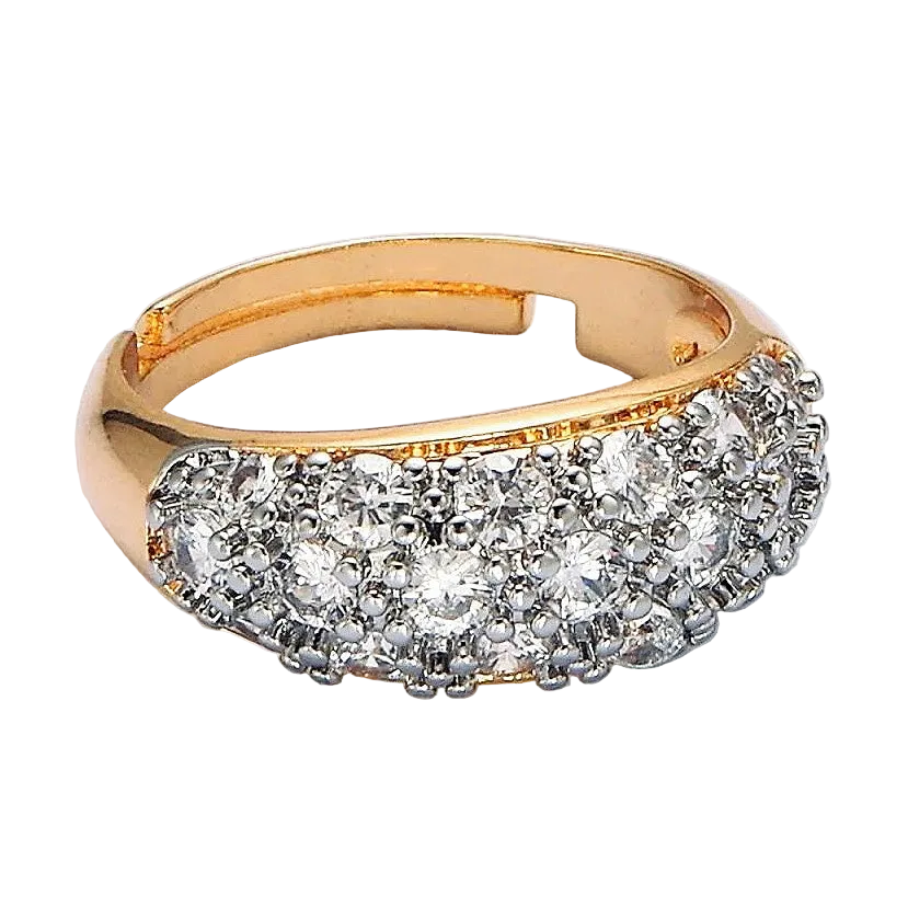 Gold ring with diamond stones on a white background