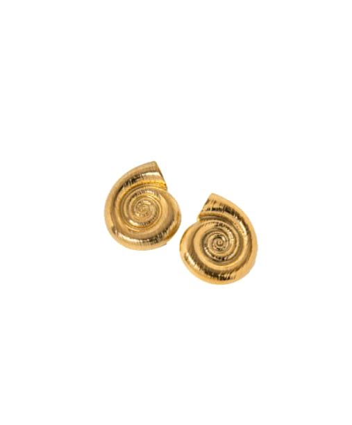 Pair of gold spiral earrings on a white background