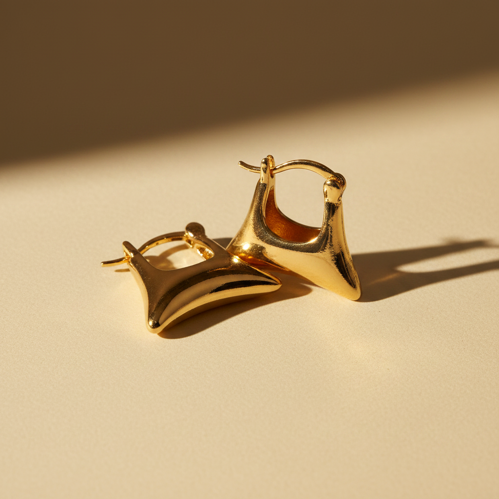 Gold hoop earrings on a beige background
