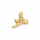 Gold angel charm on a light purple background