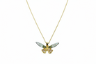 Gold butterfly pendant necklace on a white background
