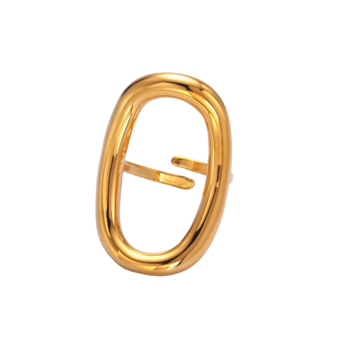 Geometric open rectangular gold ring with a unique design 