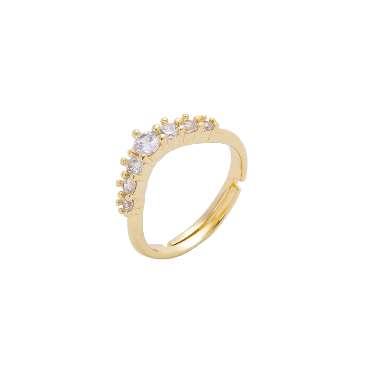 Gold ring with embedded diamonds on a white background