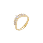 Gold ring with embedded diamonds on a white background