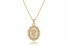 Gold necklace with a rose pendant on a white background