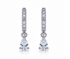 Teardrop-shaped earrings with clear stones on a white background