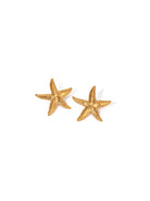 Gold starfish earrings on a white background