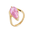 Gold ring with a pink gemstone on a white background