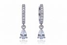 Pair of diamond earrings with teardrop-shaped gemstones on a white background