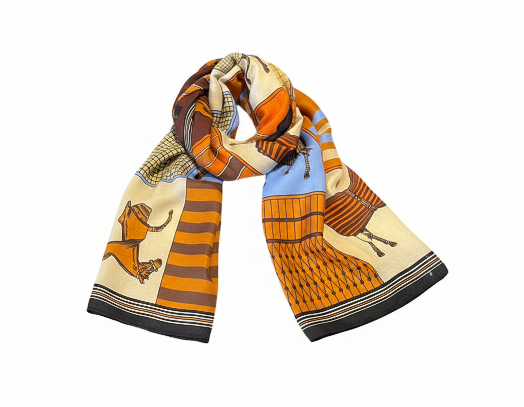 Colorful patterned scarf on a white background