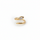 A gold snake-shaped ring with a marquise-cut clear gemstone, photographed on a clean white background.