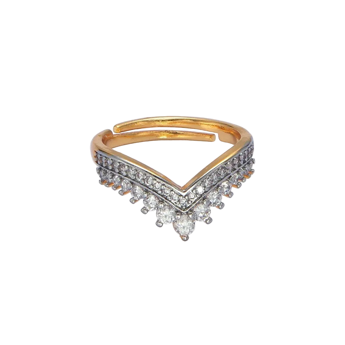 Gold and silver ring with diamond accents on a white background