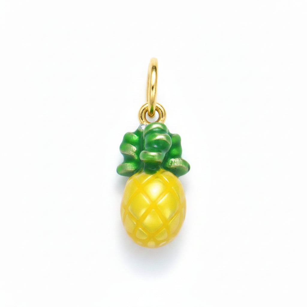 Pineapple-shaped pendant with gold top on a light blue background