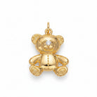 Gold teddy bear pendant on a light purple background