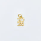 A gold charm shaped like the year '2026' in a cursive script, displayed on a light blue background.